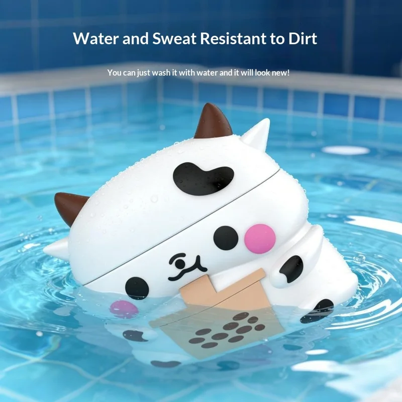For AirPods Pro 3 Silicone Case Cartoon Milk Tea Cow Design Earphone Protective Cover with Hook - White