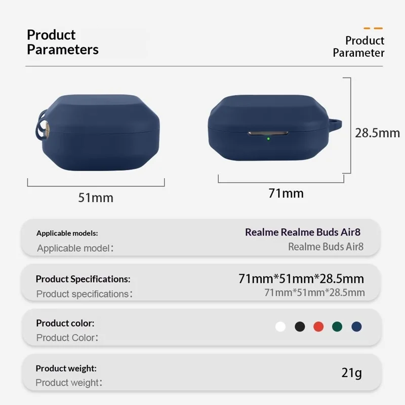 For Realme Buds Air 8 Silicone Case Wireless Earbuds Protective Cover with Anti-Lost Buckle - Dark Blue