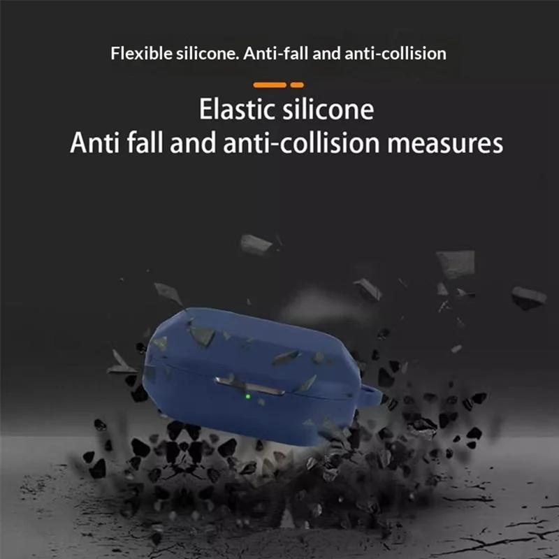 For Realme Buds Air 8 Silicone Case Wireless Earbuds Protective Cover with Anti-Lost Buckle - Dark Blue