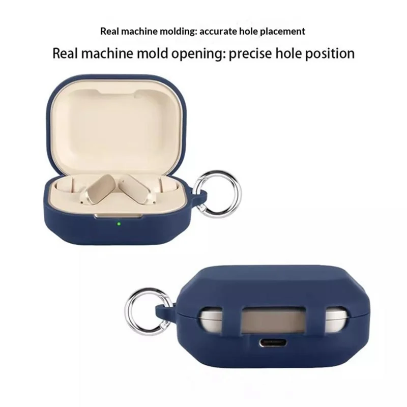For Realme Buds Air 8 Silicone Case Wireless Earbuds Protective Cover with Anti-Lost Buckle - Dark Blue