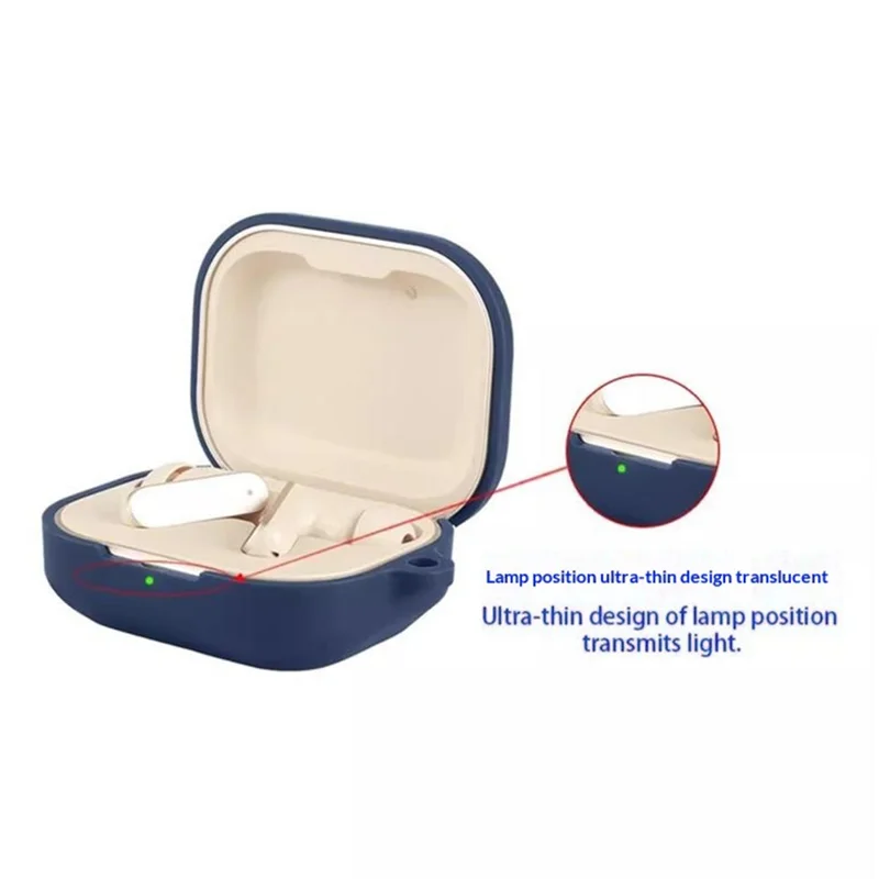 For Realme Buds Air 8 Silicone Case Wireless Earbuds Protective Cover with Anti-Lost Buckle - Dark Blue