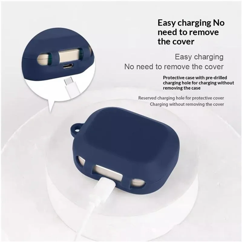 For Realme Buds Air 8 Silicone Case Wireless Earbuds Protective Cover with Anti-Lost Buckle - Dark Blue
