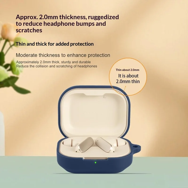 For Realme Buds Air 8 Silicone Case Wireless Earbuds Protective Cover with Anti-Lost Buckle - Dark Blue