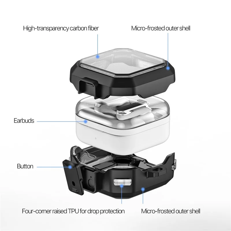 DUX DUCIS SECE Series For Samsung Galaxy Buds4 / Buds4 Pro Case Shockproof PC + TPU Earphone Cover with Metal Hook - Black