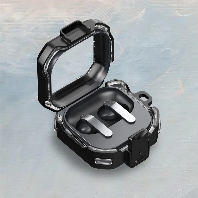 For Samsung Galaxy Buds4 / Buds4 Pro Case Switch Design TPU + PC Earphone Protective Cover with Carabiner - Black