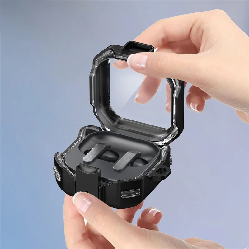 For Samsung Galaxy Buds4 / Buds4 Pro Case Switch Design TPU + PC Earphone Protective Cover with Carabiner - Black