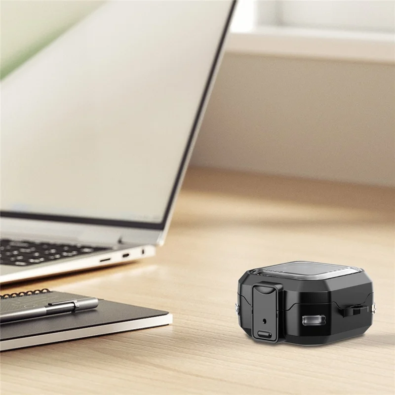 For Samsung Galaxy Buds4 / Buds4 Pro Case Switch Design TPU + PC Earphone Protective Cover with Carabiner - Black