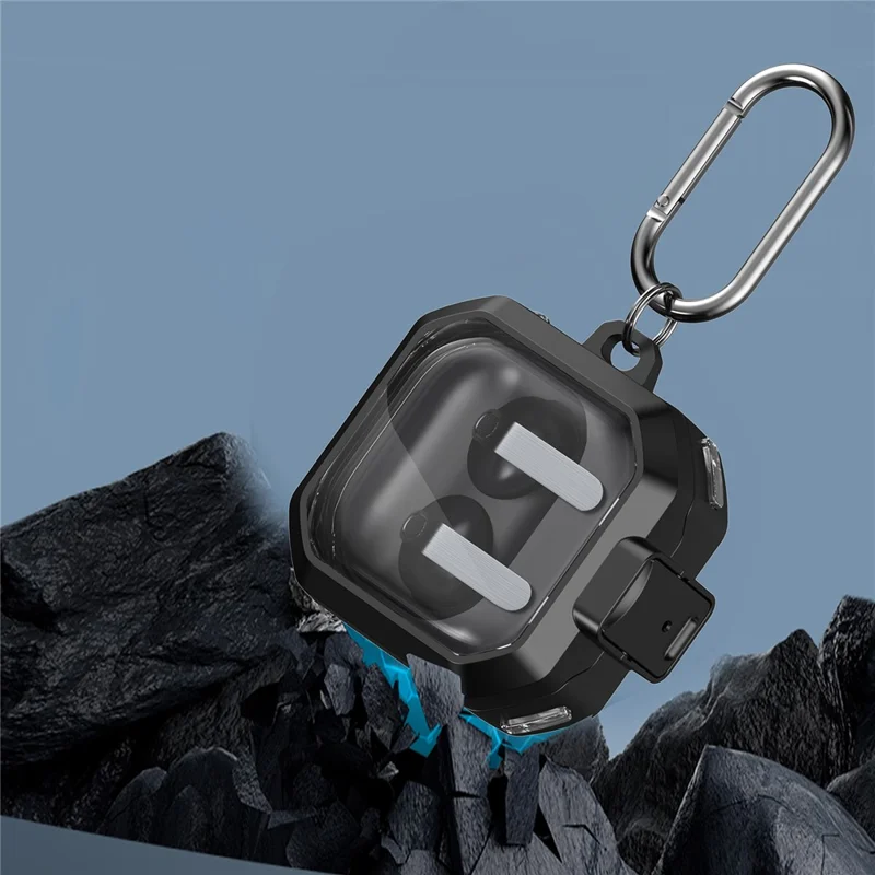 For Samsung Galaxy Buds4 / Buds4 Pro Case Switch Design TPU + PC Earphone Protective Cover with Carabiner - Black