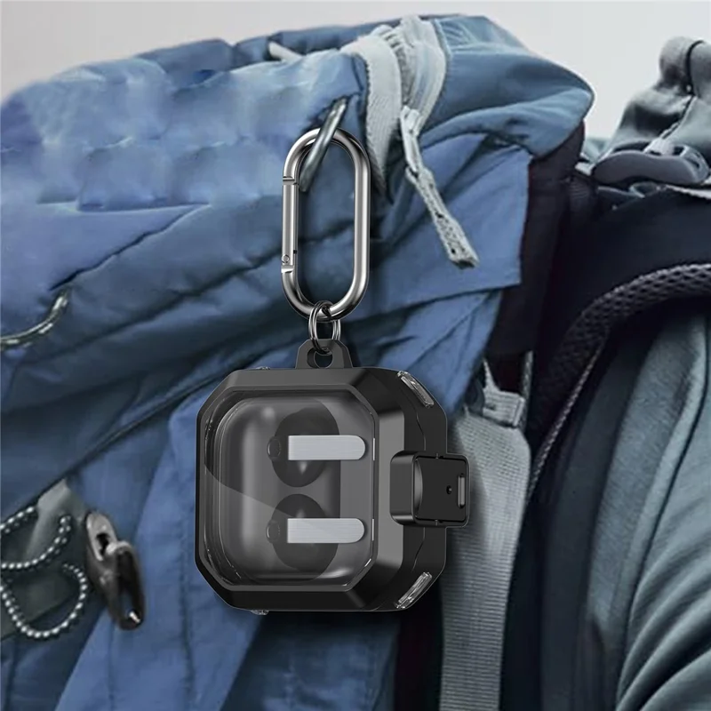 For Samsung Galaxy Buds4 / Buds4 Pro Case Switch Design TPU + PC Earphone Protective Cover with Carabiner - Black