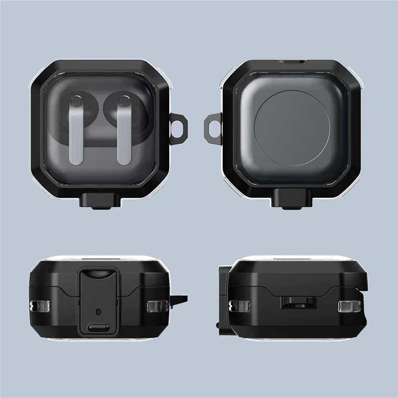 For Samsung Galaxy Buds4 / Buds4 Pro Case Switch Design TPU + PC Earphone Protective Cover with Carabiner - Black