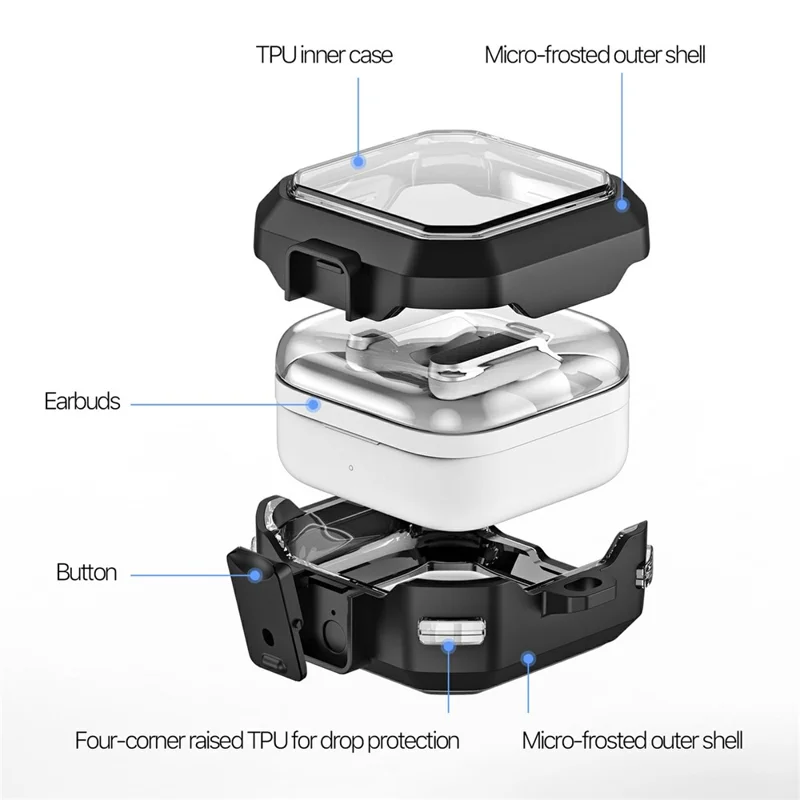 DUX DUCIS SECD Series Case for Samsung Galaxy Buds4 / Buds4 Pro Case PC + TPU Shockproof Earphone Cover with Metal Hook - Black