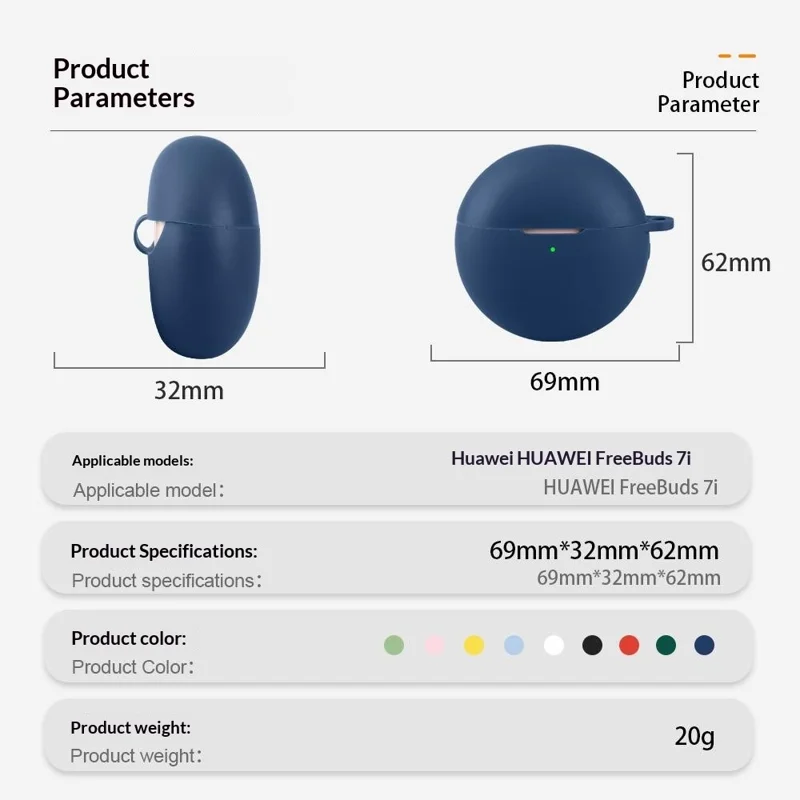 For Huawei FreeBuds 7i Silicone Case Wireless Earbuds Protective Cover with Anti-Lost Buckle - Dark Blue