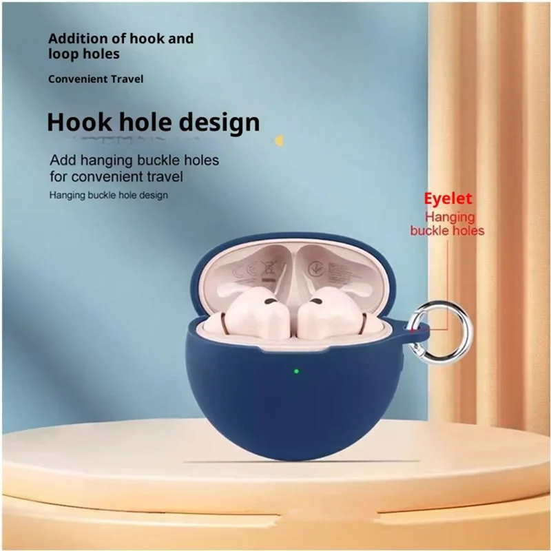 For Huawei FreeBuds 7i Silicone Case Wireless Earbuds Protective Cover with Anti-Lost Buckle - Dark Blue