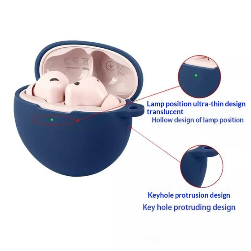 For Huawei FreeBuds 7i Silicone Case Wireless Earbuds Protective Cover with Anti-Lost Buckle - Dark Blue