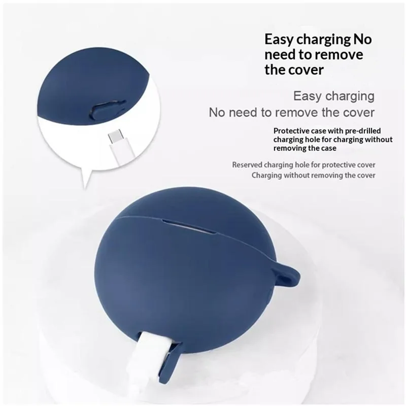 For Huawei FreeBuds 7i Silicone Case Wireless Earbuds Protective Cover with Anti-Lost Buckle - Dark Blue