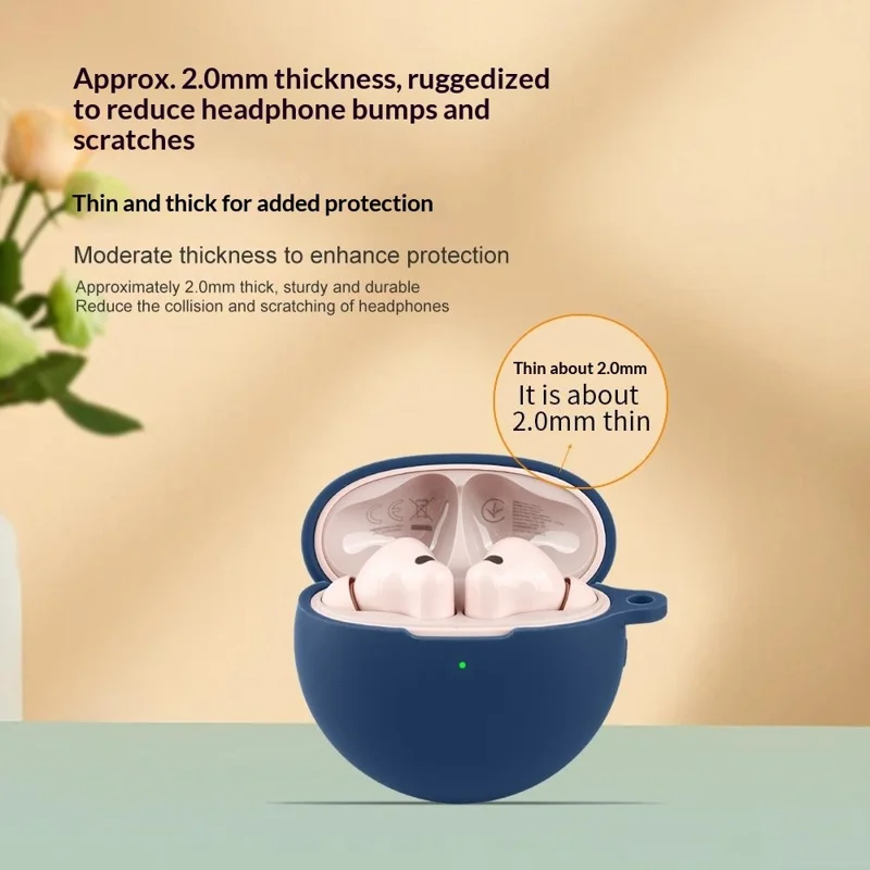 For Huawei FreeBuds 7i Silicone Case Wireless Earbuds Protective Cover with Anti-Lost Buckle - Dark Blue