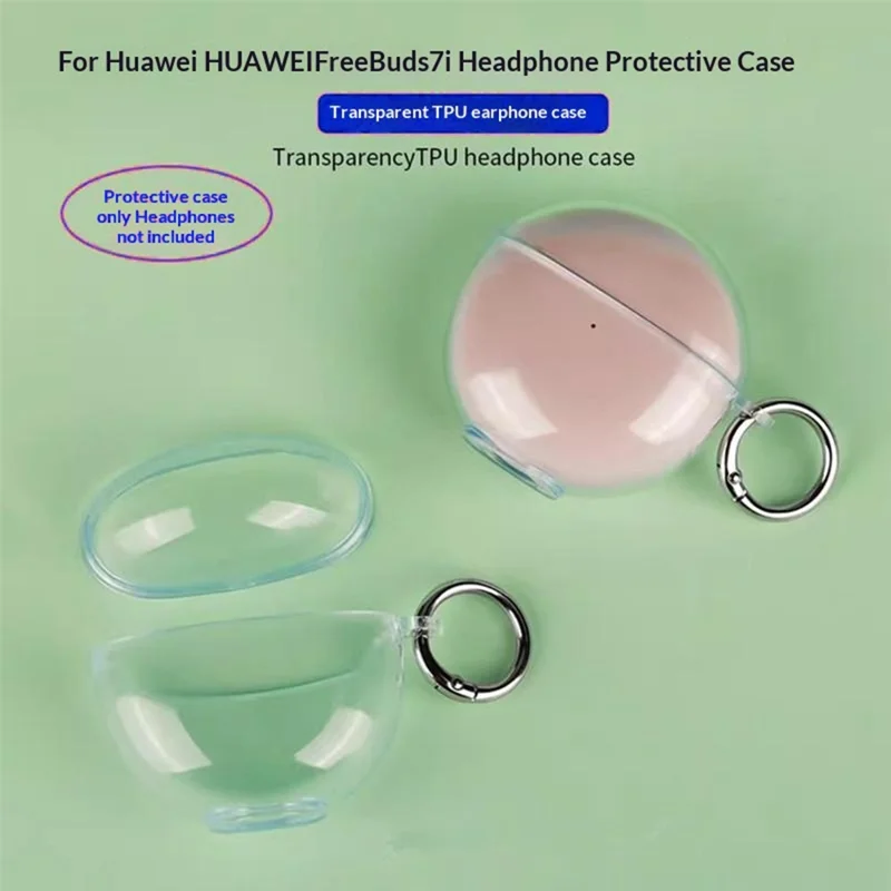For Huawei FreeBuds 7i Silicone Case Wireless Earbuds Protective Cover with Anti-Lost Buckle - Dark Blue