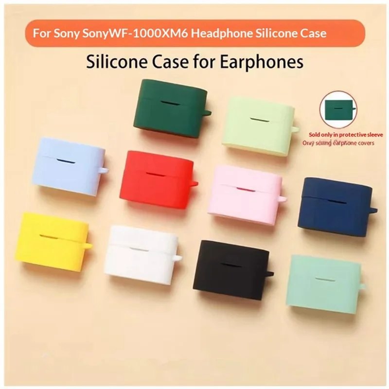 For Sony WF-1000XM6 Silicone Case Wireless Earbuds Protective Cover with Anti-Lost Buckle - Blackish Green