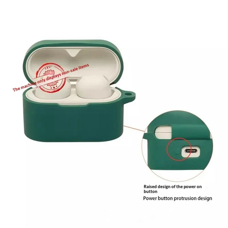 For Sony WF-1000XM6 Silicone Case Wireless Earbuds Protective Cover with Anti-Lost Buckle - Blackish Green