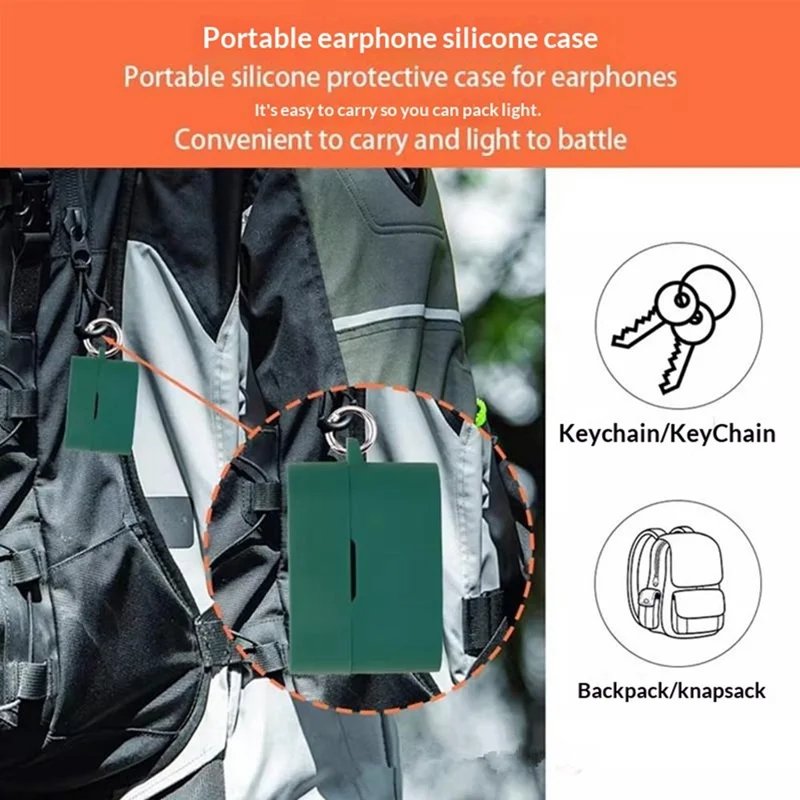 For Sony WF-1000XM6 Silicone Case Wireless Earbuds Protective Cover with Anti-Lost Buckle - Blackish Green