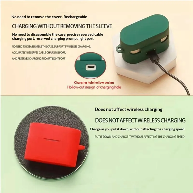 For Sony WF-1000XM6 Silicone Case Wireless Earbuds Protective Cover with Anti-Lost Buckle - Blackish Green