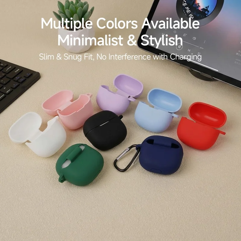 For Xiaomi Redmi Buds 8 Active Silicone Case Wireless Earphone Anti-Scratch Protective Cover with Carabiner - Light Pink