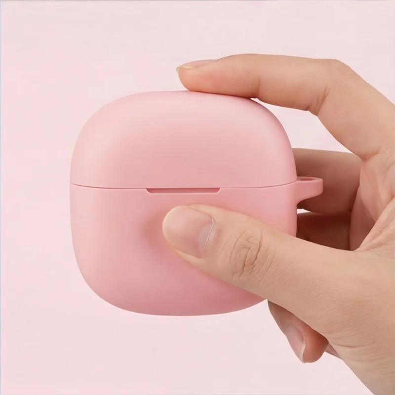 For Xiaomi Redmi Buds 8 Active Silicone Case Wireless Earphone Anti-Scratch Protective Cover with Carabiner - Light Pink