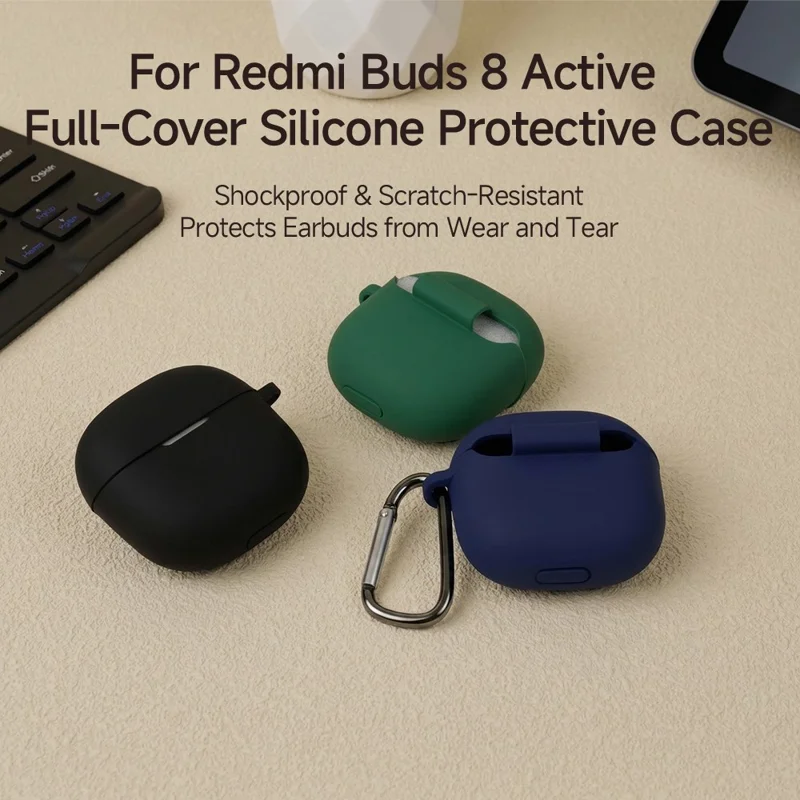 For Xiaomi Redmi Buds 8 Active Silicone Case Wireless Earphone Anti-Scratch Protective Cover with Carabiner - Light Pink