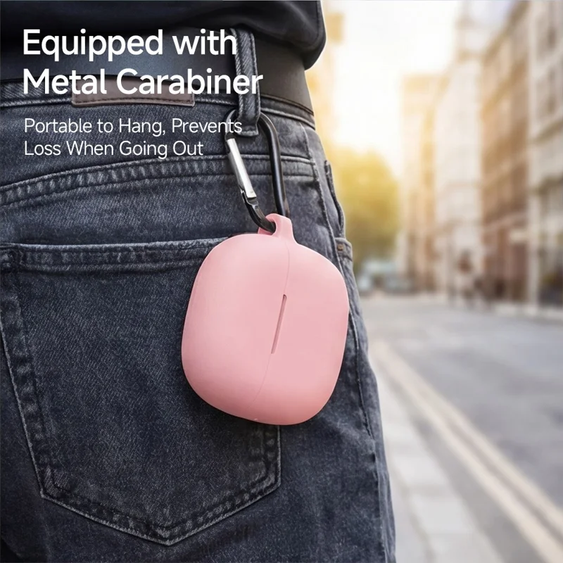 For Xiaomi Redmi Buds 8 Active Silicone Case Wireless Earphone Anti-Scratch Protective Cover with Carabiner - Purple