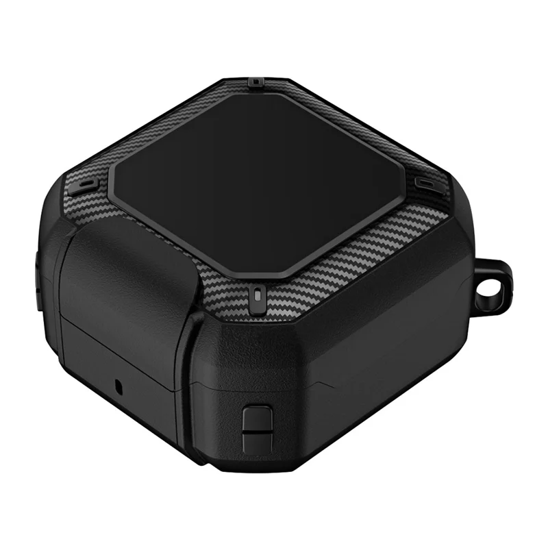 For Samsung Galaxy Buds4  /  Buds4 Pro Earphone Case TPU PC Phone Stand Lock Buckle Shockproof Protective Cover with Carabiner - Black