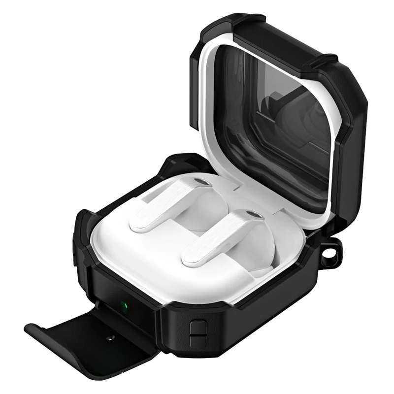 For Samsung Galaxy Buds4  /  Buds4 Pro Earphone Case TPU PC Phone Stand Lock Buckle Shockproof Protective Cover with Carabiner - Black