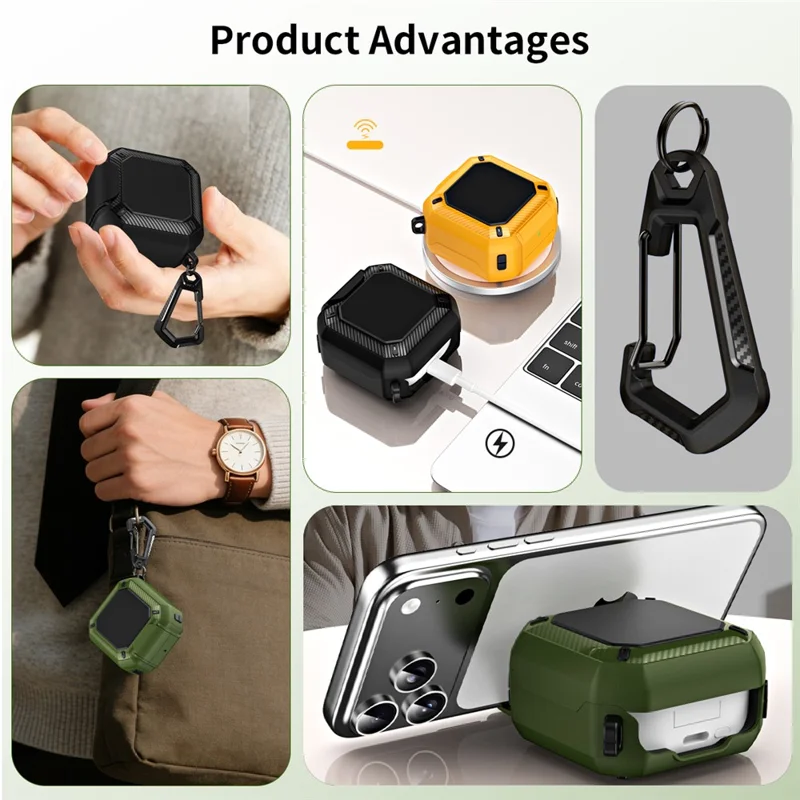 For Samsung Galaxy Buds4  /  Buds4 Pro Earphone Case TPU PC Phone Stand Lock Buckle Shockproof Protective Cover with Carabiner - Black