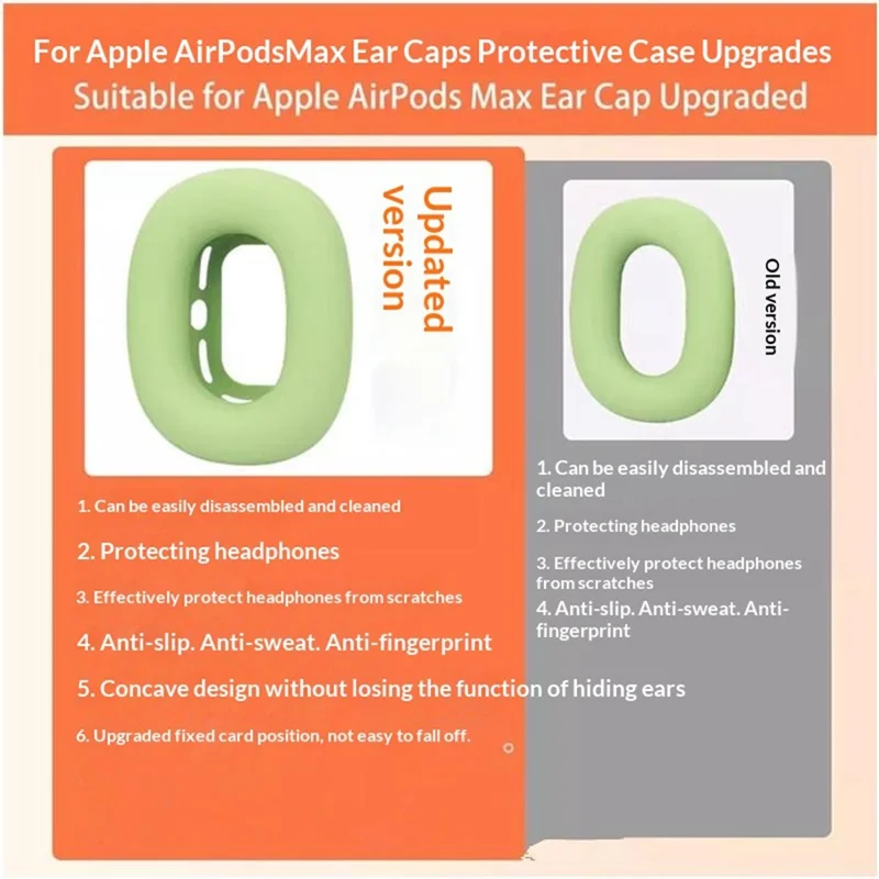 2Pcs for AirPods Max  /  Max 2 Earpads Cover Silicone Protective Case Upgraded Ear Caps - Matcha Green