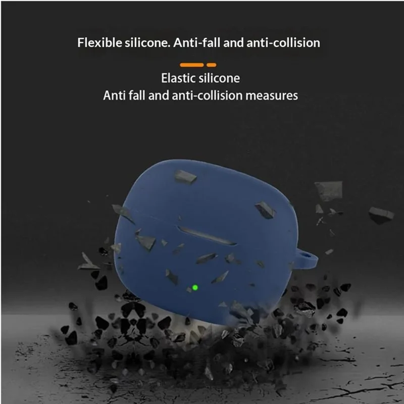 For OnePlus Nord Buds 4 Pro Silicone Case Wireless Earbuds Protective Cover with Anti-Lost Buckle - Dark Blue