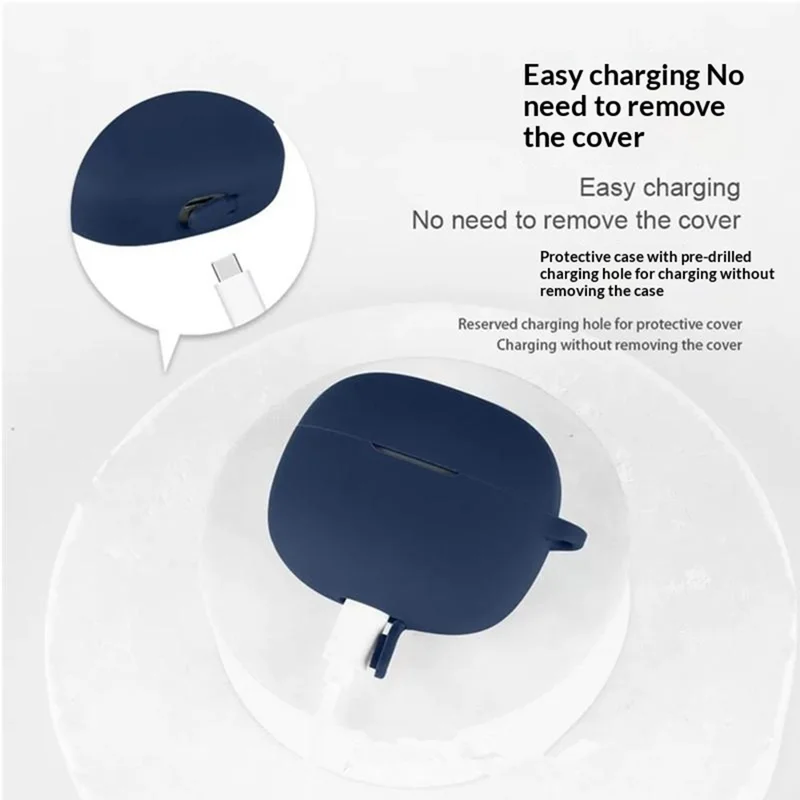 For OnePlus Nord Buds 4 Pro Silicone Case Wireless Earbuds Protective Cover with Anti-Lost Buckle - Dark Blue