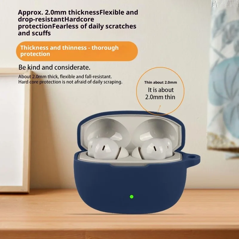 For OnePlus Nord Buds 4 Pro Silicone Case Wireless Earbuds Protective Cover with Anti-Lost Buckle - Dark Blue