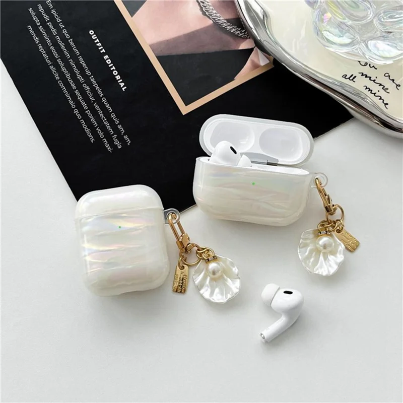 For AirPods Pro 3 IMD Iridescent Shell Texture TPU Case Protective Cover with Shell Pendant