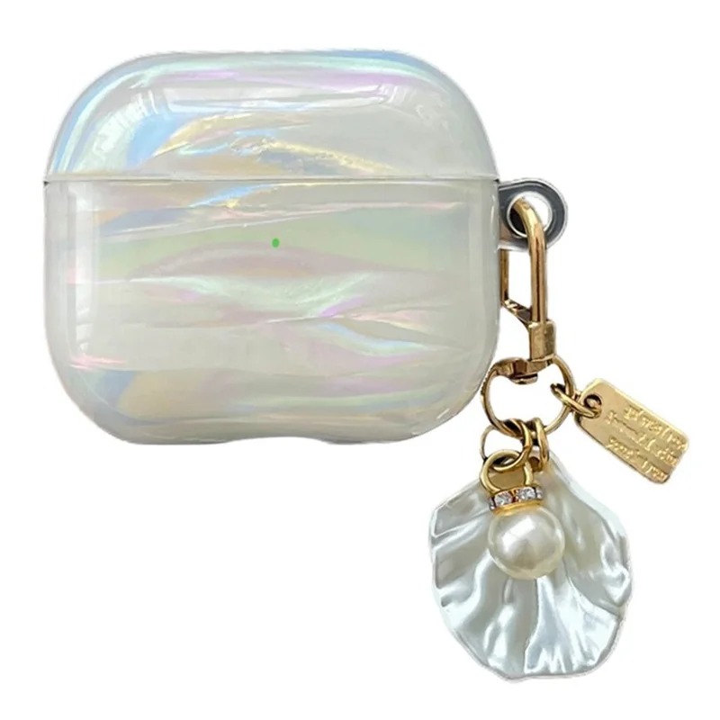 For AirPods 4 IMD Iridescent Shell Texture TPU Case Protective Cover with Shell Pendant