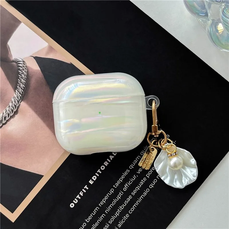 For AirPods 4 IMD Iridescent Shell Texture TPU Case Protective Cover with Shell Pendant