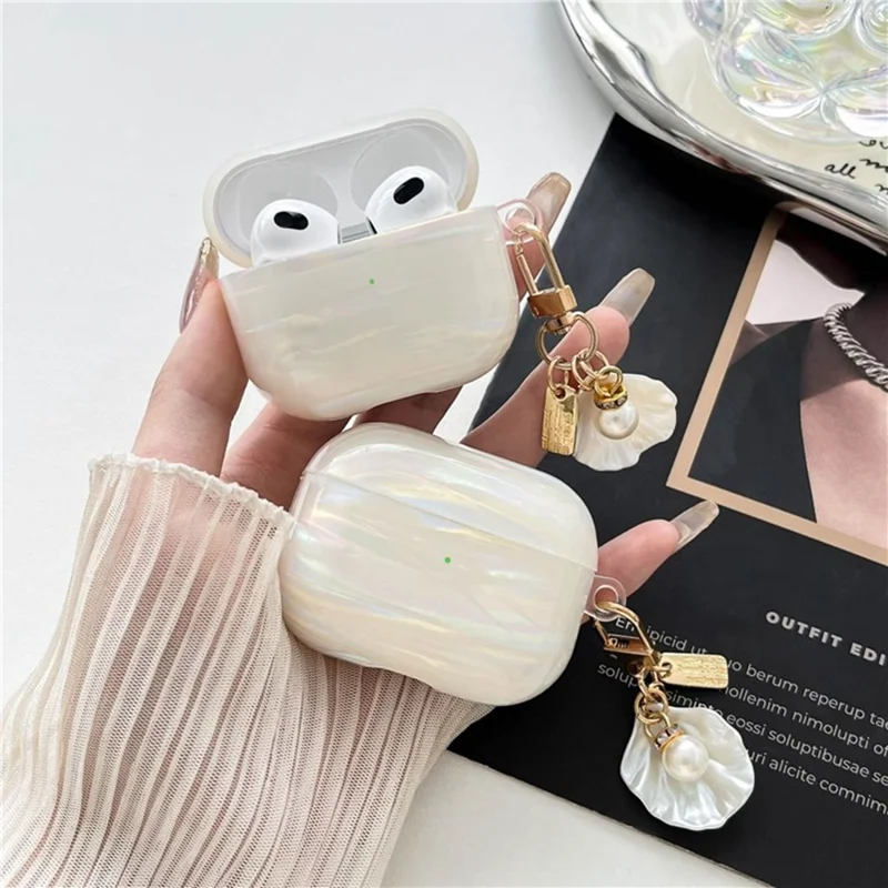 For AirPods 4 IMD Iridescent Shell Texture TPU Case Protective Cover with Shell Pendant