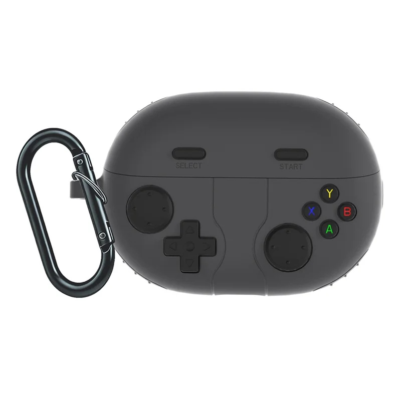 غطاء واقٍ لهواوي فري بودز برو 5 بتصميم وحدة تحكم ألعاب من السيليكون السائل مع مشبك معدني - رمادي غامق