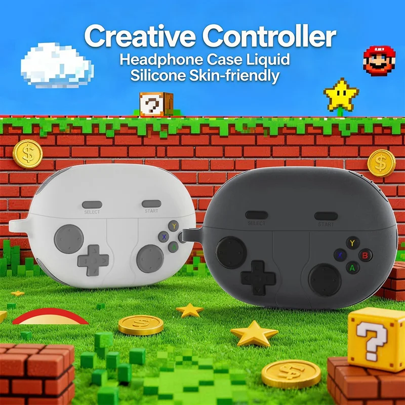 غطاء واقٍ لهواوي فري بودز برو 5 بتصميم وحدة تحكم ألعاب من السيليكون السائل مع مشبك معدني - رمادي غامق