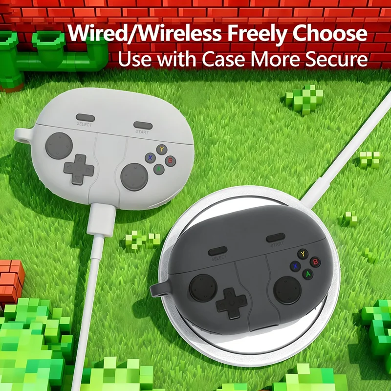 غطاء واقٍ لهواوي فري بودز برو 5 بتصميم وحدة تحكم ألعاب من السيليكون السائل مع مشبك معدني - رمادي غامق