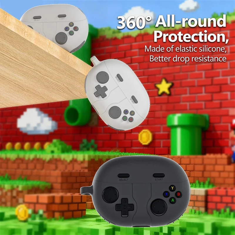 غطاء واقٍ لهواوي فري بودز برو 5 بتصميم وحدة تحكم ألعاب من السيليكون السائل مع مشبك معدني - رمادي غامق