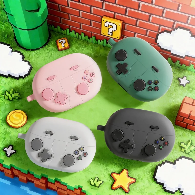 غطاء واقٍ لهواوي فري بودز برو 5 بتصميم وحدة تحكم ألعاب من السيليكون السائل مع مشبك معدني - رمادي غامق