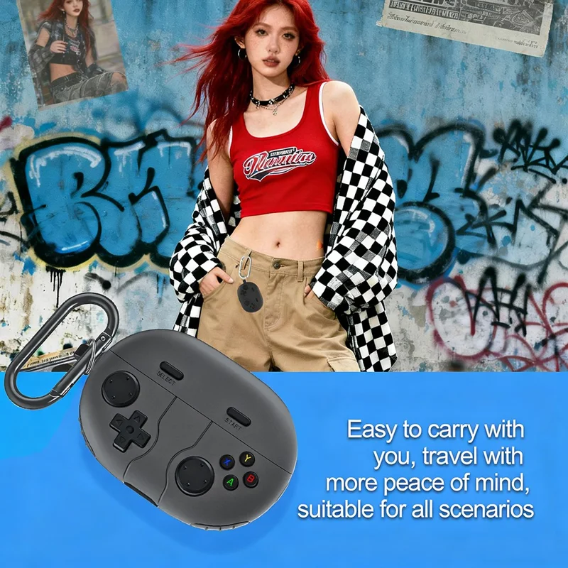 غطاء واقٍ لهواوي فري بودز برو 5 بتصميم وحدة تحكم ألعاب من السيليكون السائل مع مشبك معدني - رمادي غامق