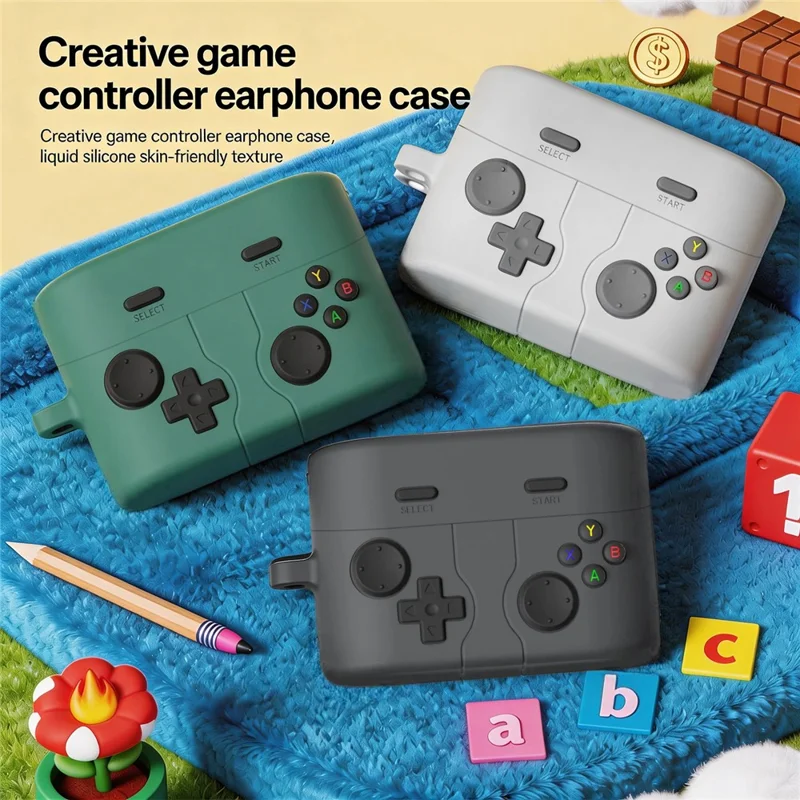 غطاء بتصميم وحدة تحكم ألعاب إبداعية لهاتف Sony WF-1000XM6، غطاء واقٍ من السيليكون السائل مع مشبك معدني - رمادي داكن