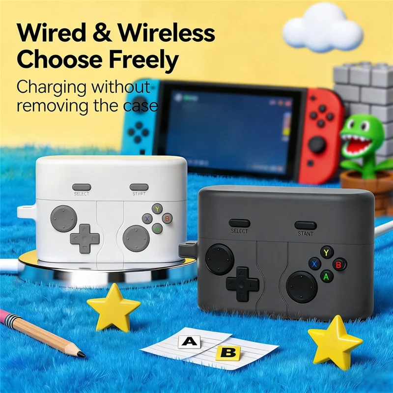 غطاء بتصميم وحدة تحكم ألعاب إبداعية لهاتف Sony WF-1000XM6، غطاء واقٍ من السيليكون السائل مع مشبك معدني - رمادي داكن