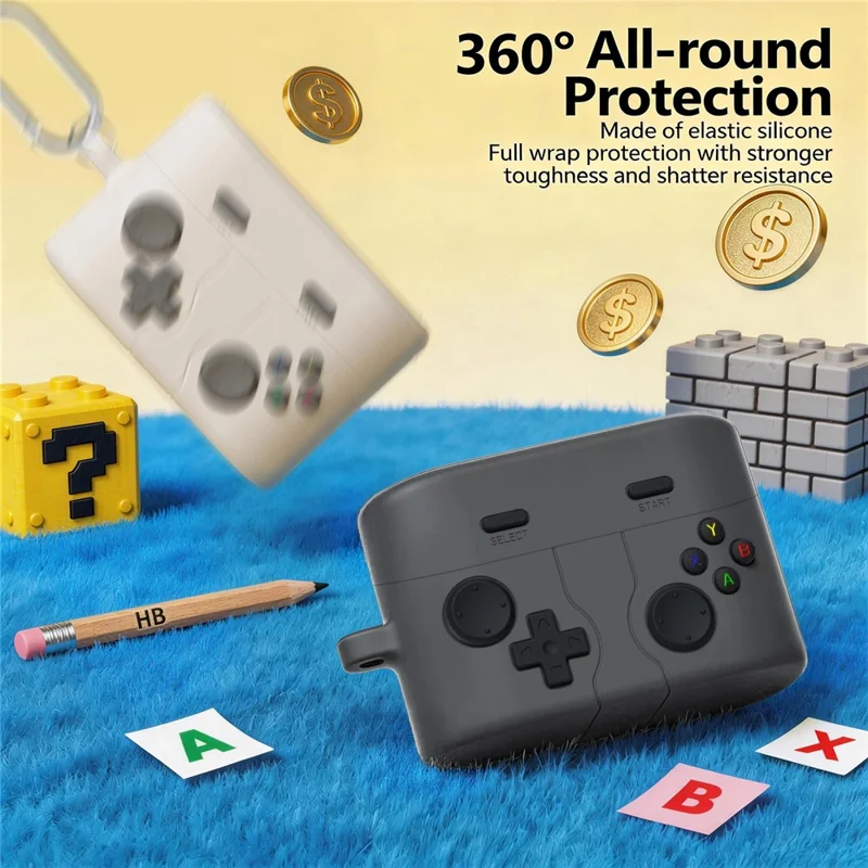 غطاء بتصميم وحدة تحكم ألعاب إبداعية لهاتف Sony WF-1000XM6، غطاء واقٍ من السيليكون السائل مع مشبك معدني - رمادي داكن