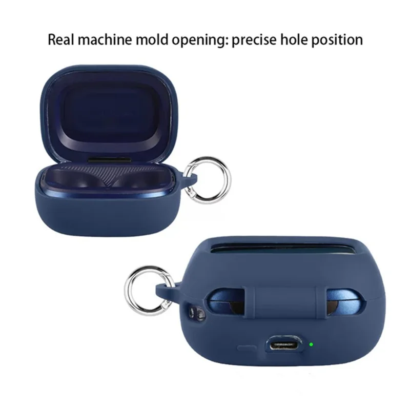 Siliconeetui til JBL Live Buds 4, beskyttende etui mod fald med hængesnoring – mørkeblåt